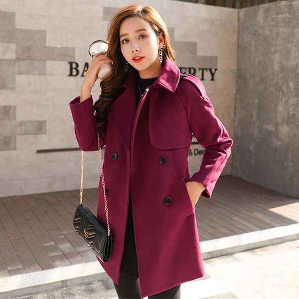 

2019 new autumn winter temperament woolen coat loose woolen jacket korean student large size fashion coat female cc13561, Black