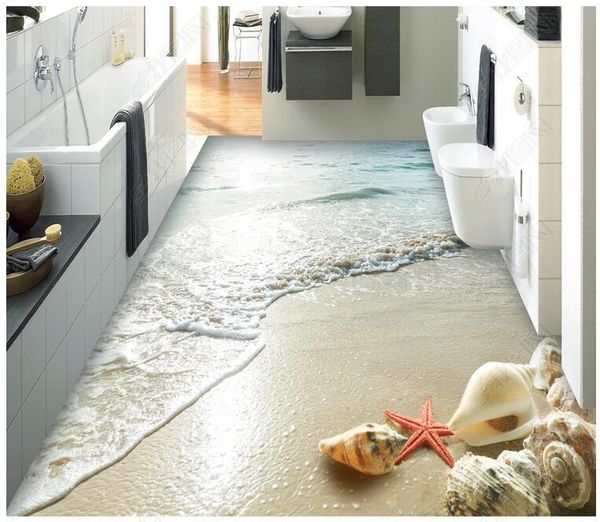 

wallpapers custom po 3d flooring pvc self adhesive floor summer beach shell background home decor living room wallpaper for walls 3 d