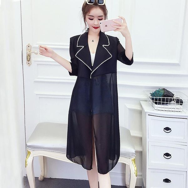 

women's jackets 2021 summer long jacket womens vintage loose chiffon thin basic black coats ladies harajuku outerwear chaqueta mujer, Black;brown