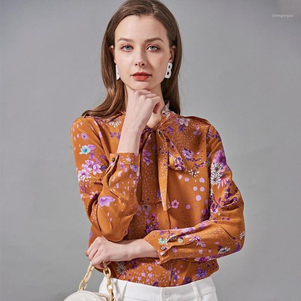 

women's blouses and silk yellow floral printed office formal casual shirts plus large size spring summer haut femme &, White