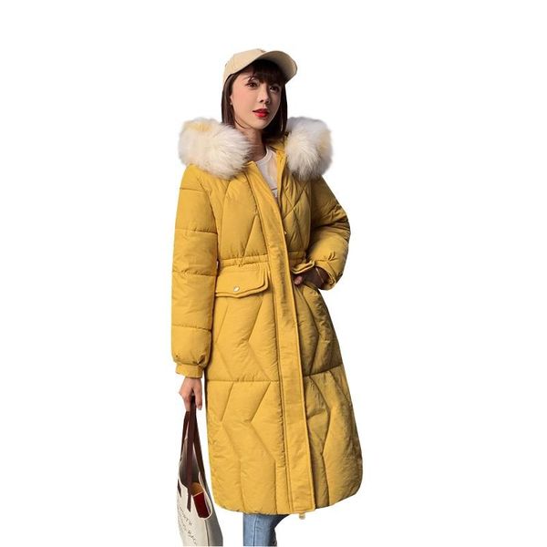 

women's trench coats big fur winter coat thickened parka women slim long jacket down cotton ladies parkas mujer female, Tan;black