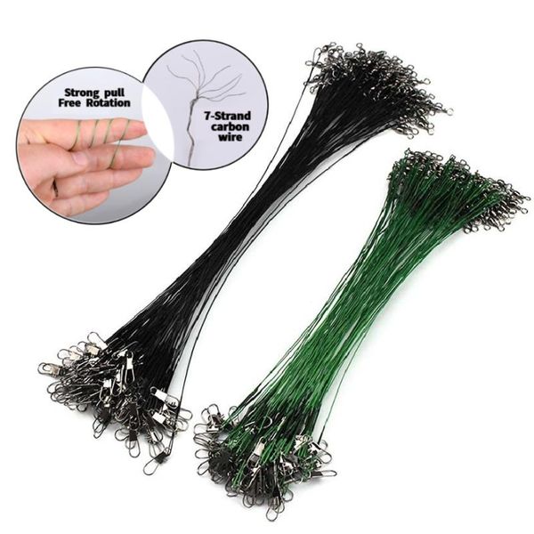 

braid line 50pcs anti bite steel fishing with swivel front wire leader core leash accessories 15/20/25/30cm