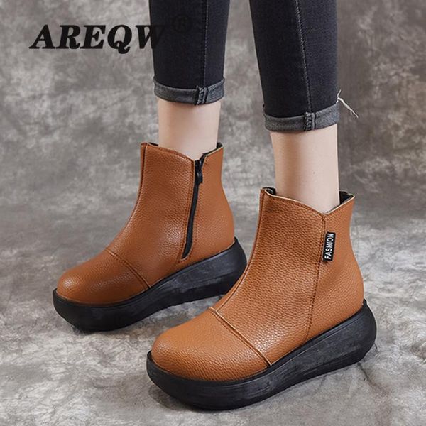 

boots 2021 style fashion women round head thick bottom pu leather waterproof woman snow, Black