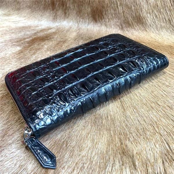 

authentic crocodile belly skin zipper closure men long wallet card purse genuine exotic alligator leather male small clutch bag, Red;black