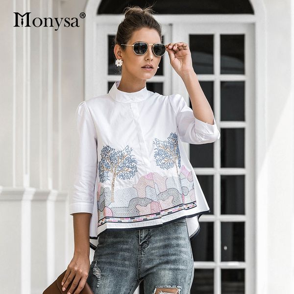 

embroidery shirt women summer autumn arrival fashion 3/4 sleeve casual blouses ladies white doll 220314