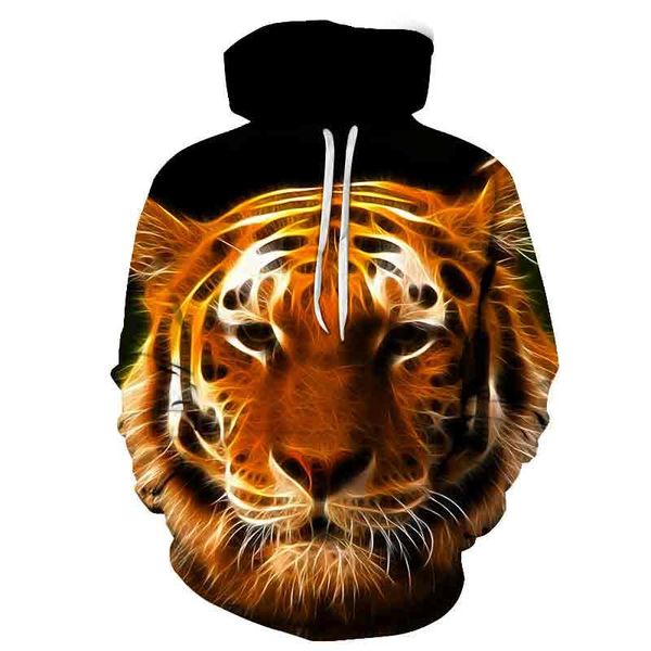 

men's hoodies & sweatshirts 3d printing hoodie animal print hooded pullover tiger lion full sweatshirt, Black