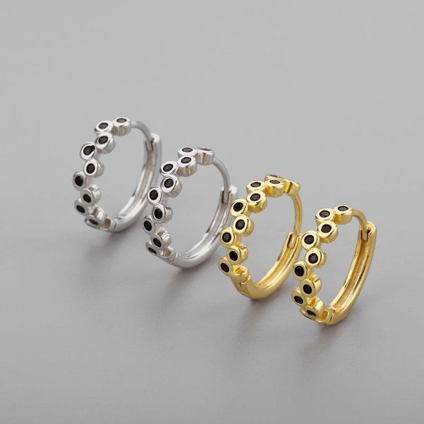 

hoop & huggie minar plain black cubic zircon earrings for women ladies gold silver colour geometric alloy hip hop accessories, Golden;silver