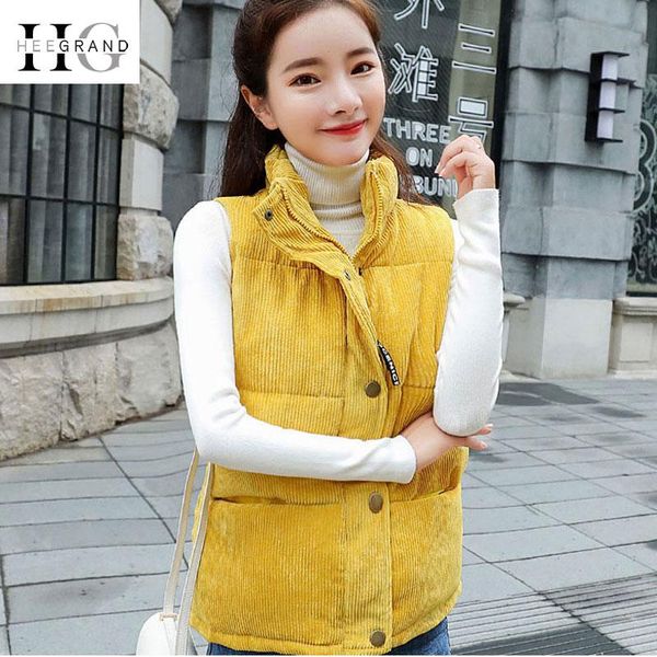 

women's vests hee grand 2021 autumn sleeveless jackets women cotton coat stand collar short vest ladies casual zipper pockets outerwear, Black;white