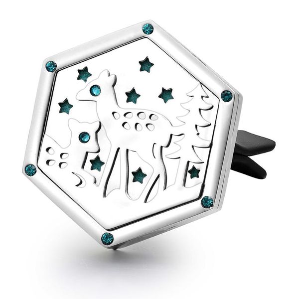 

pendants deer design 316l stainless steel air freshener car aroma essential oil diffuser locket with vent clip, Black