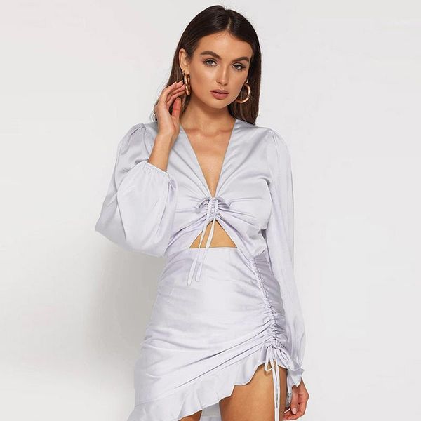 

women long sleeved v neck creative pleated hem slim dress autumn ruffled chiffon christmas party elegant outfits casual dresses, Black;gray