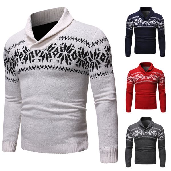 

2021 new fashion casual autumn men sweater flower geometric print long sleeve lapel slim fit mens sweaters pullover knitwear qdt2, Black