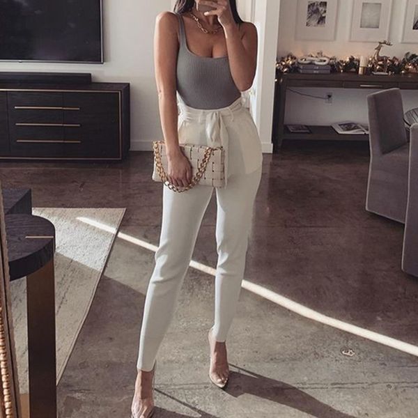 

spring and summer pure color women's pants fashion simple lace up tight leggings women's wear woman pants 210602, Black;white