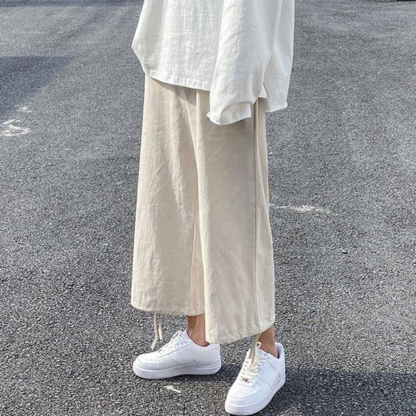 

men's pants shujin straight fashion solid color elastic waist casual men streetwear loose japanese trousers mens, Black