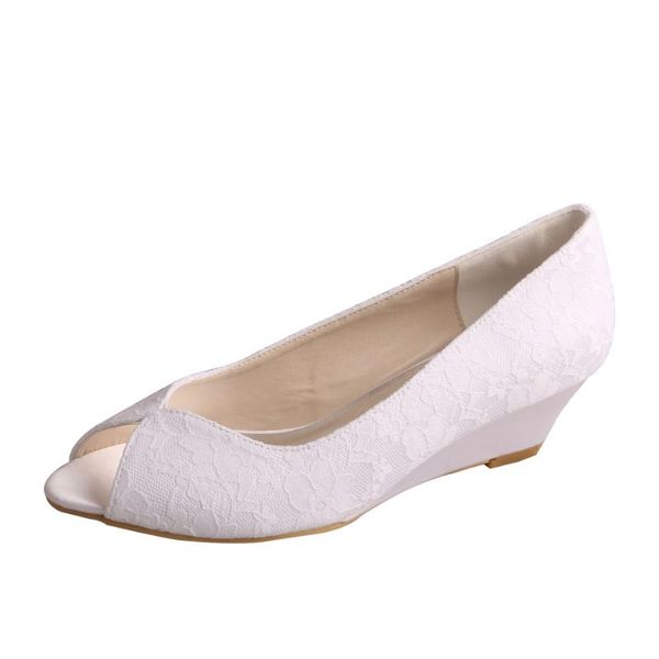 

discount women low wedge shoes bridal wedding white lace peep toe, Black