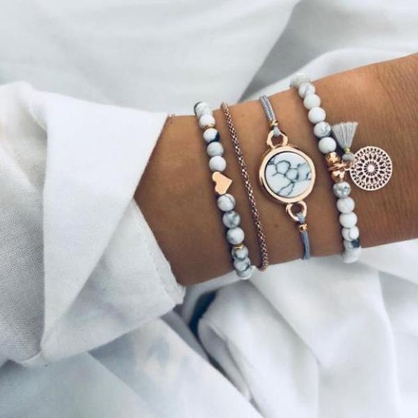 

women's bracelets suit hollow metal flower chain love chain marble fringed geometric jewelry accessories, Golden;silver