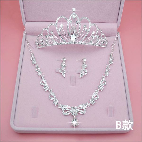 

selling bride crown tiara send box three-piece accessory accessories wedding fashion rhinestones headdress earrings necklace wedding, Slivery;golden