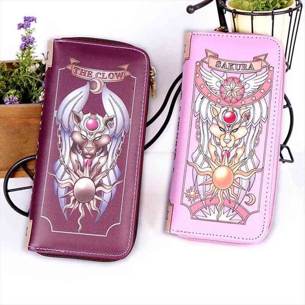 

2 styles anime card captor cardcaptor sakura cosplay money bag wallet long coin purse holder, Red;black