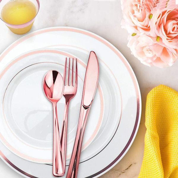 

10pcs/lot rose gold wedding party disposable rose gold plastic plate for birthday party celebration anniversaire supplie