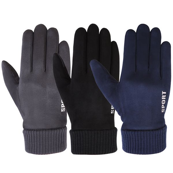 Herren-Fünf-Finger-Handschuhe, verdickter, wärmender Finger-Touchscreen, geeignet zum Fahren, Reiten, Angeln, Herbst und Winter