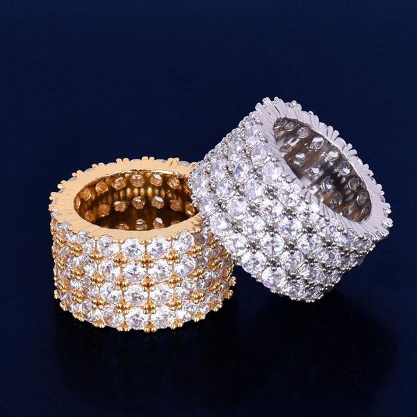 

four rows solitaire men's ring copper charm gold silver color cubic zircon iced ring fashion hip hop jewelry