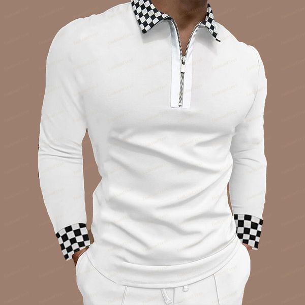 Mens polo camiseta t-shirt roupas desenhador roupas primavera outono europa tamanho sólido camisa moda manga longa xadrez pólos zipper stripe top roupas