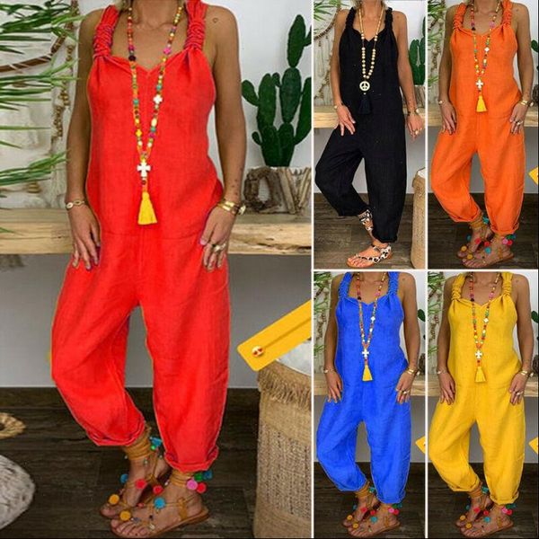 

2021 fashion casual summer women bib cargo loose hip hop harem solid jumpsuit romper plus size, Black;white