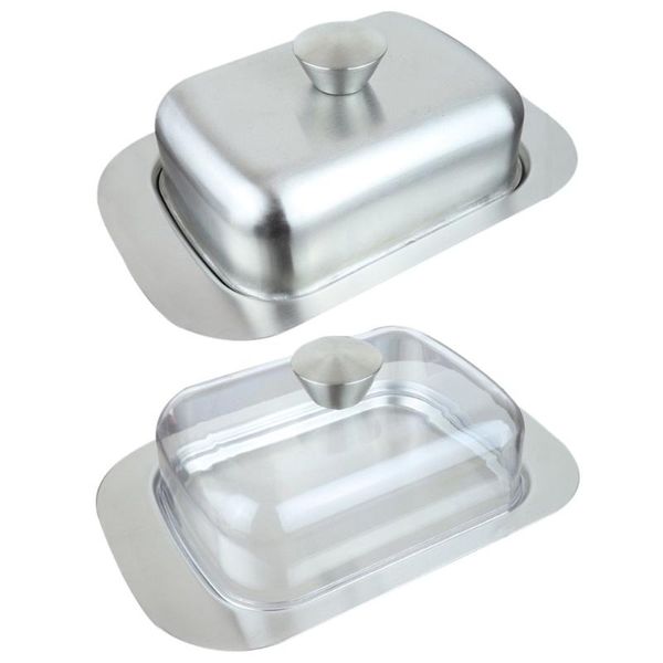 

dishes & plates stainless steel butter dish fresh-keeping safe insulation cheese storage tray dessert plate transparent lid for restaurant h