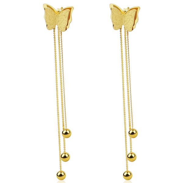 

fashion rose gold frosted butterfly earplugs hanging three steel ball tassel earrings for women jewelry wholesale, Silver