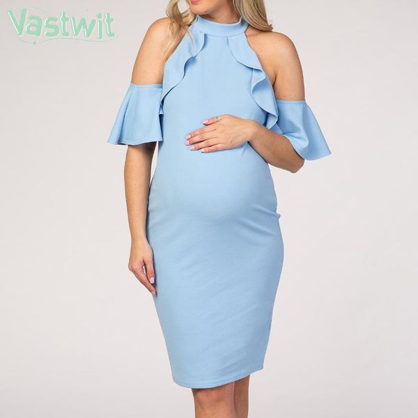 

maternity dresses fashion mock neck ruffle trim fitted pregnancy dress casual bodycon dress maternity clothes for pregnant women, White