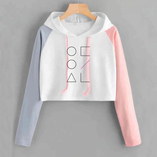

korean style kpop loona crop sweatshirt women pink loose long sleeve pullover sweat femme cropped hoodies drop shopping, Black
