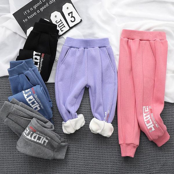 

trousers children warm pants autumn/winter plus velvet design kids letter sport casual for teen boy girl 3-14 years lm247, Blue