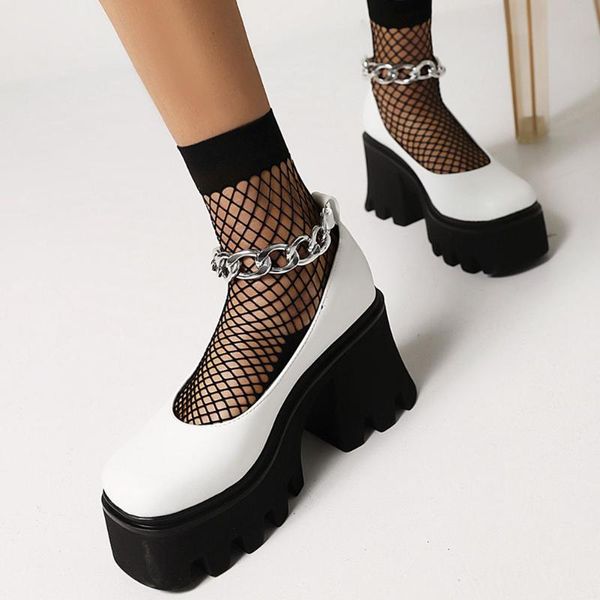 

dress shoes ribetrini female fashion punk spring pumps platform chunky heel ankle strap women design street gothic woman, Black