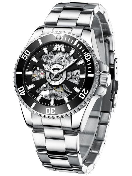 

8215 megalith men luxury watches rvs automatic mechanical skeleton waterproof lighting reloj de dama, Slivery;brown