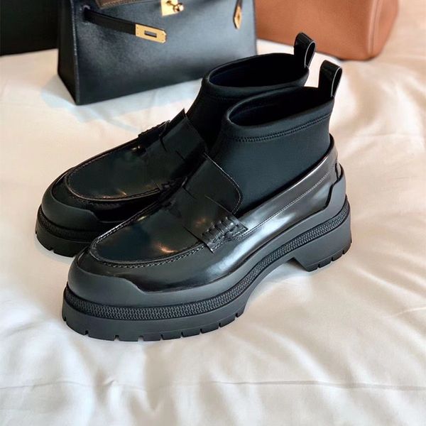 

high-quality h-home leather womens boots martin short short tube bottom fashion thick heel cow elastic mouth set foot trendy factory wholesa, Black