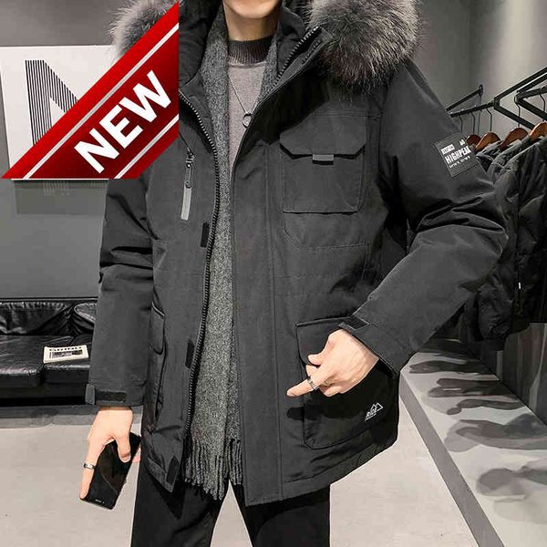 

90% men's winter down jacket hooded thick warm parkas casual waterproof outdoor streetwear windbreaker men clothing, Black
