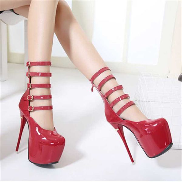 

2021 spring summer fashion women's 16cm super high heels single shoes narrow band metal buckle platform party dress shoes, Black