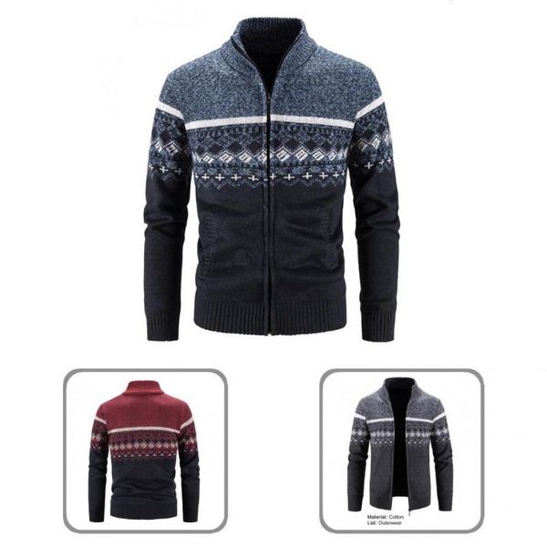 

men's sweaters long sleeve autumn winter stand collar pockets sweater coat for holiday, White;black