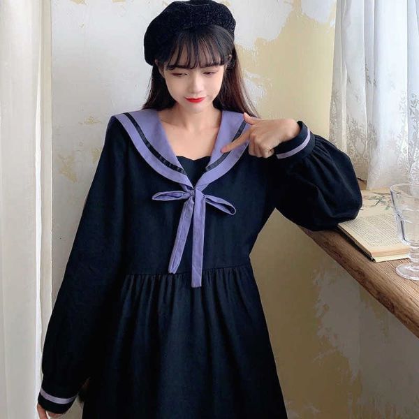 

casual dresses japanese lolita kawaii spring elegant patchwork party midi female high street sweet korean women 9yak, Black;gray