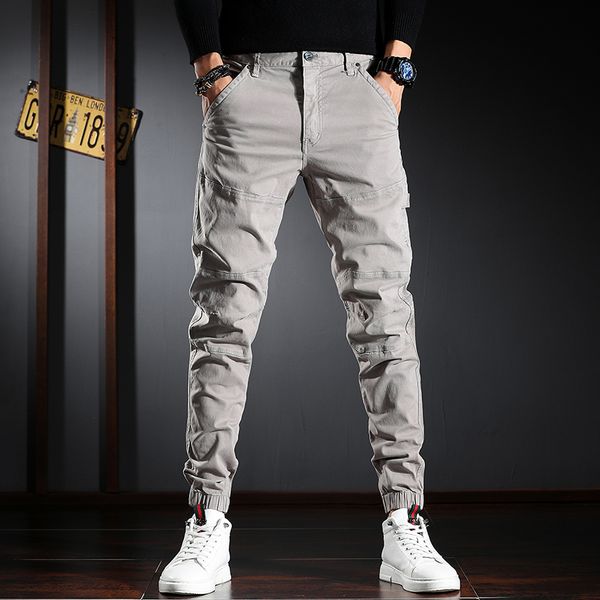 

2021 new newly fashion men jeans slim fit spliced designer casual cargo pants streetwear hip hop joggers trousers erad, Blue