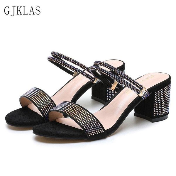 

sandals high heels glitter summer women's party shoes fashion slippers woman heel gladiator women chunky, Black