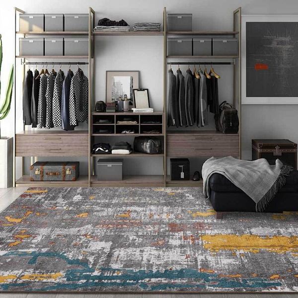 

carpets fashion modern style carpet and rug abstract golden dark gray oil painting tapete living room bedroom bedside non-slip floor mat