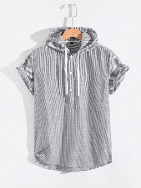 

men striped print half button hooded shirt g2pd#, White;black