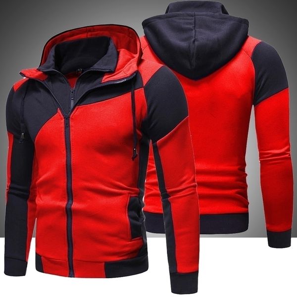 

men's brand hoodies sweatshirts new autumn winter men patchwork hoody fleece tracksuit male warm hooded zipper sportswear 201113, Black