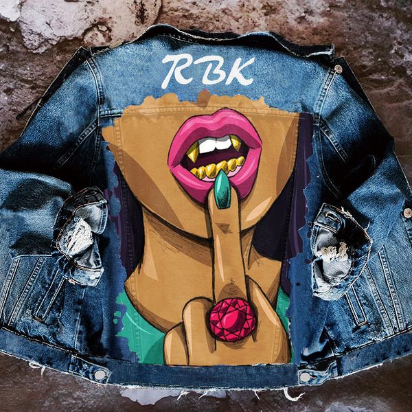 

2022 fashion printing denim jackets for women street style casual jean jackets coats, Black;brown