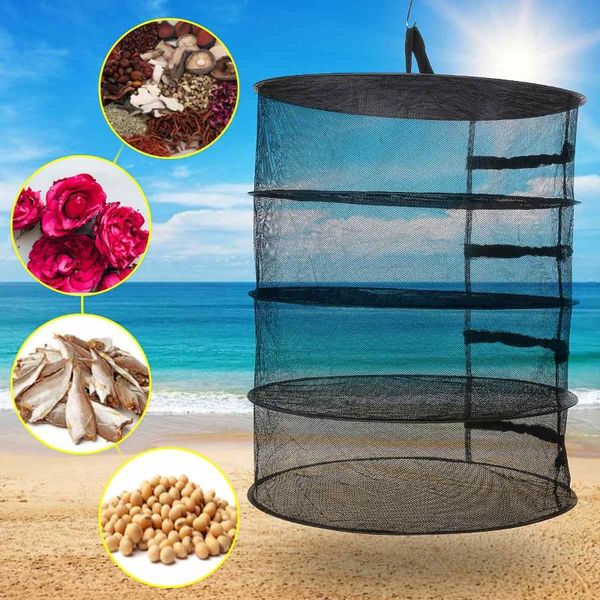 

4 layers hanging basket folding drying net rack dry net opening shape dryer bag mesh 61 cm diameter for herbs flowers fish