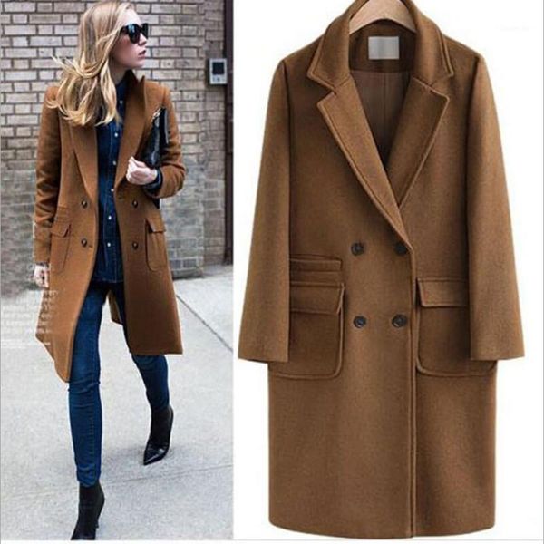 

women's 2019 autumn and winter clothing new large size loose long section woolen coat woolen coat1, Black