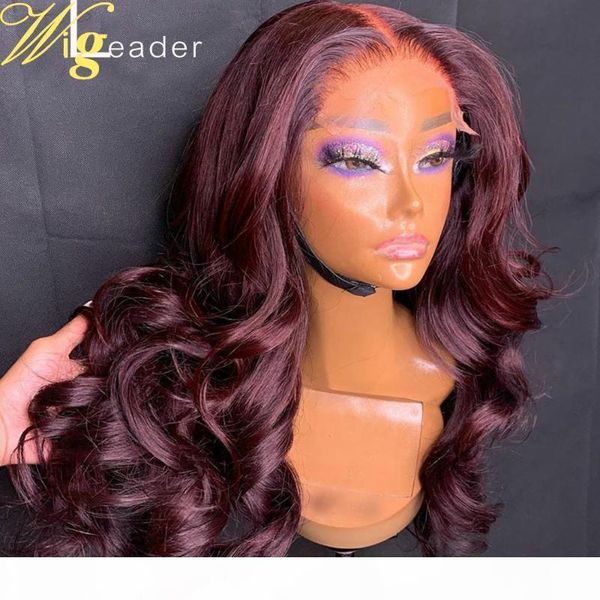 

wigleader preplucked remy human hair lace front wigs 99j wave 180% lace frontal wigs ombre burgudy frontal, Black;brown