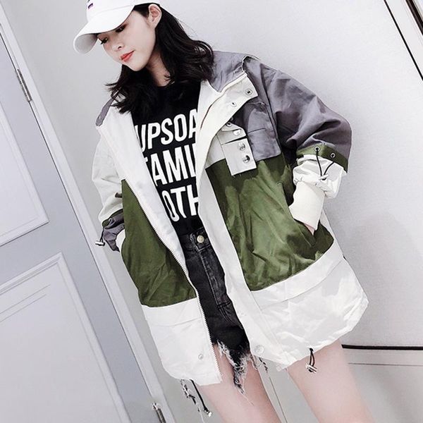 

women's jackets autumn windbreaker jacket female spliced hooded women coat harajuku bf loose bomber omen basic, Black;brown