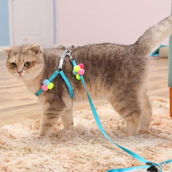 

cat collars & leads fashionable colorful pompon leash adjustable vest walking lead for pets
