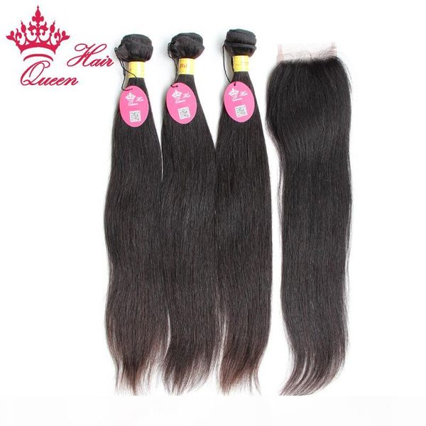

queen hair 100% unprocessed peruvian virgin hair straight 4pcs lot, Black